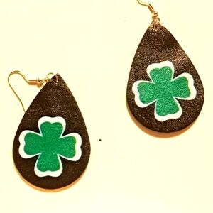 3 pairs Various Styles St.Patrick Clover Earrings Fabric Faux Leather Earrings